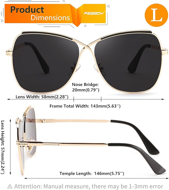 FEISEDY Womens Cute Sunglasses Oversized Butterfly X Shape Design Cateye Lady Sunglasses B2738