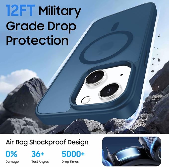 Ntwinro Magnetic for iPhone 13 & iPhone 14 Case (Compatible with MagSafe) with Detachable Wallet & Card Holder for 3 Cards [RFID Blocking] Military Grade Protective Slim Phone Cover, Deep Blue