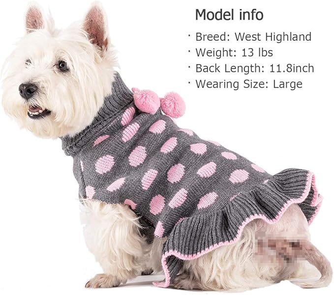 KYEESE Dog Sweater Dress with Leash Hole Turtleneck Dog Sweater for Girl Small Medium Knit Pullover Warm Pet Sweater for Fall Winter