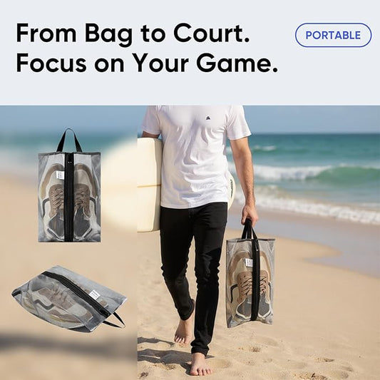 VUSIGN Plus-Sized Travel Shoe Bag, Water-Resistant Shoe Pouch for Gym and Sport, Odor-Resistant Soccer Cleats Bag (Gray, 1-Pack)