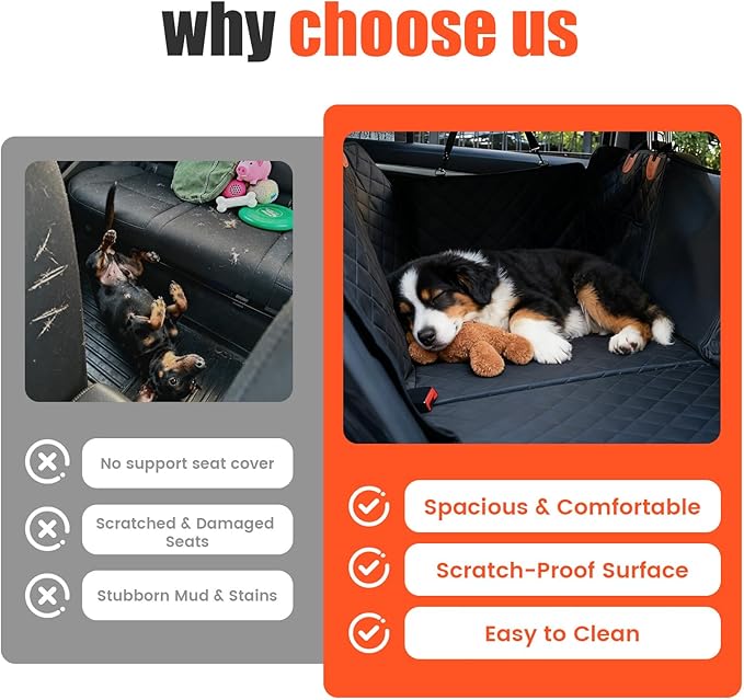 Egles Dog Car Seat Cover Backseat Protector Hard Bottom Extender for Large Dogs, 600D Waterproof Scratch Proof Nonslip Quick Install with Foldable Bag, Pet Hammock for SUV Truck Sedan