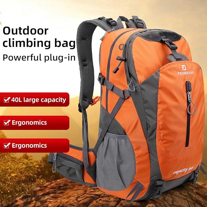 FENGDONG 40L Waterproof Lightweight Outdoor Daypack Hiking,Camping,Travel Backpack for Men Women Orange