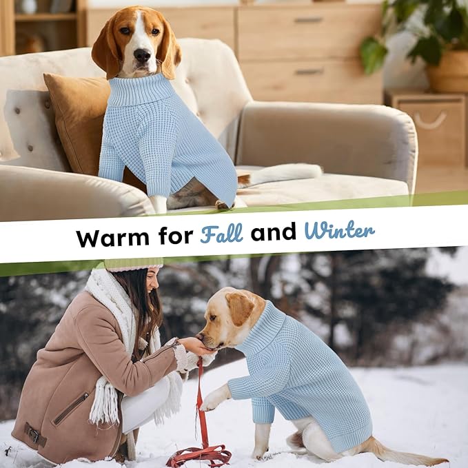 Queenmore Small Dog Sweater - Plaid Long Sleeve Knitted With Check Pattern, Warm for Small Medium Dogs, Solid Pull-on Cat Sweater, Blue S