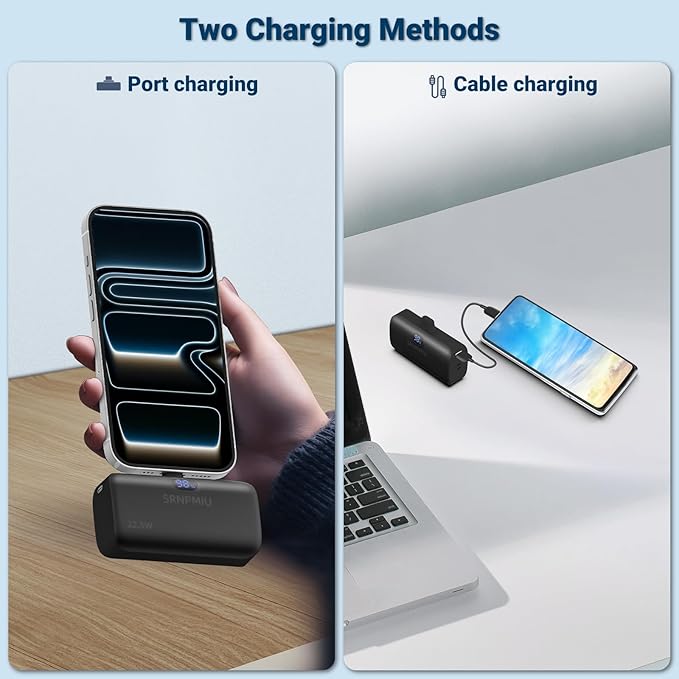 Portable Charger for iPhone 17/16/15 Series, 12000mAh Mini Power Bank with Built-in USB C Connector, 22.5W Fast Charging Battery Pack for Samsung Galaxy S25/S24/S23 Series, iPad etc (Black)