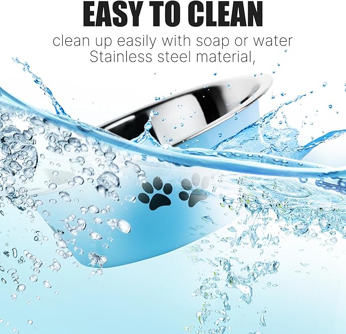 YUDANSI Dog Bowls 2 Pack Small Medium Dogs Feeding Food Water Bowl with Non-Slip Silicone Sole, Stainless Steel Dog Dishes Elevated Raised Pet Feeder (Blue, XL(8.5 Cups)