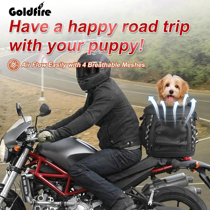 Goldfire Motorcycle Dog/Cat Carrier, Portable Pet Carrier Voyagers Dog Carrier Crate for Street Glide Road King with Luggage Rack or Sissy Bar UTV ATV Touring Trike Models(Black)
