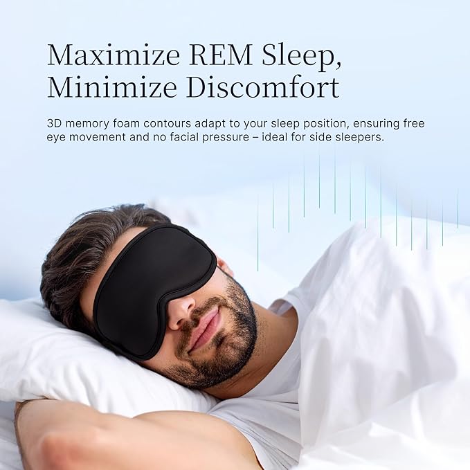 Nox Sleep 3D Sleep Mask for Men, 100% Blackout Eye Mask for Sleep, Ice Silk Adjustable Sleeping Mask for Side Sleepers, Soft Breathable Blindfold, Perfect Sleep Mask for Travel & Women (Black)