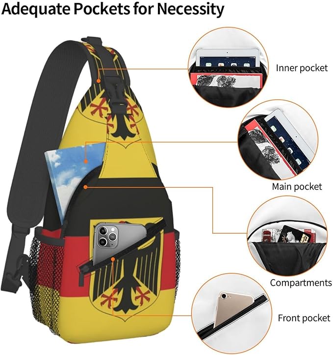 Germany Flag Sling Bag Multipurpose Crossbody Sling Backpack Travel Cycling Hiking Shoulder Bag For Women Men