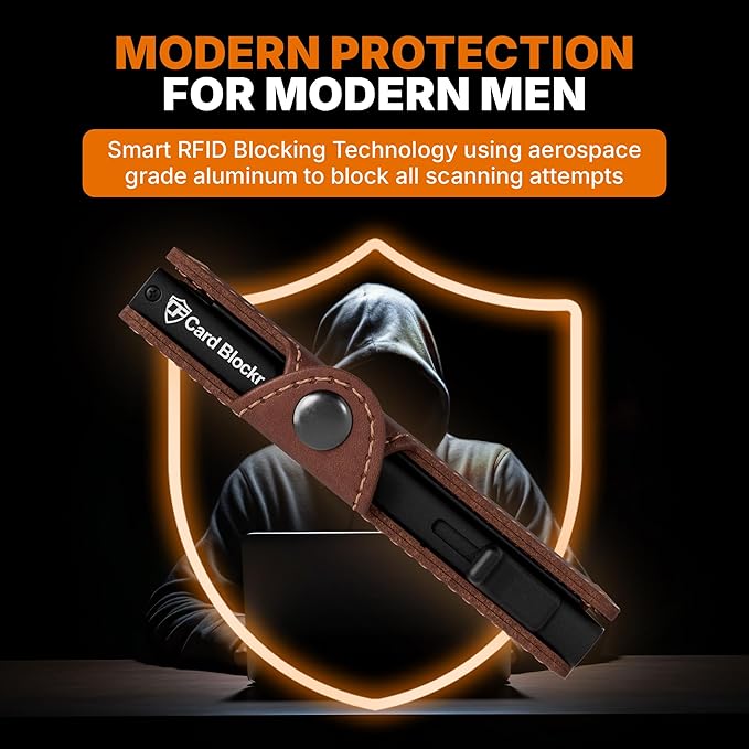 Conceal Plus Wallet for Men, Pop Up Wallet Credit Card Holder - RFID Blocking, Slim Minimalist Credit Card Case (Distressed Brown Genuine Leather)