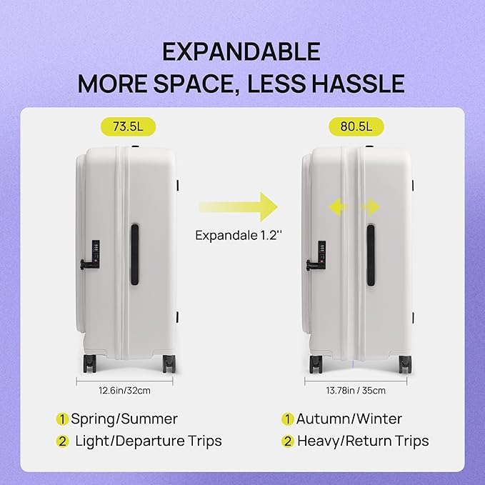 NINETYGO Medium Checked Luggage 24 Inch, Top Opening Luggage Checking In Luggage, Expandable, PC Hard Shell, Larger Capacity Checked, TSA Lock, 360° Spinner Wheels (White, Hobo Pro)