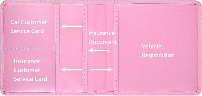 Wisdompro Car Registration and Insurance Holder 2 Pack PU Leather Vehicle Glove Box Documents Organizer Auto Accessories Wallet Paperwork Case for Women ID Card, Driver's License - Pink and Black