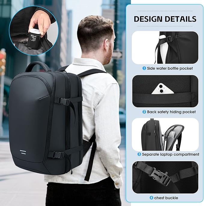 TANGCOLR Vacuum Travel Backpack with Pump for Men Women, 47L Expandable Vacpack Laptop Backpack Flight Approved with Vacuum Compression System