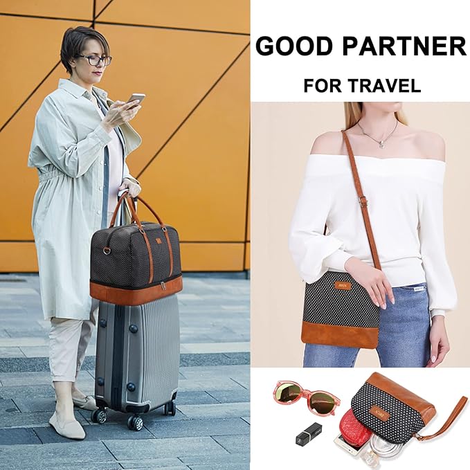 IBFUN Weekender Bags for Women, 21" Weekender Travel Bag, Travel Duffle Bag with Shoe Compartment Carry on Overnight Duffel Bag for Weekend Travel Business Trip, 3PCS