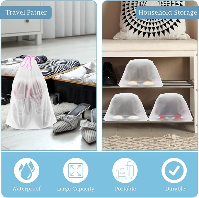 18 Pack Shoe Bags for Travel, 15.7" x 11.8" Clear Travel Shoe Bags for Packing with Colorful Drawstring, Large Waterproof Portable Travel Shoe Storage Bag Travel Essentials Women for and Men
