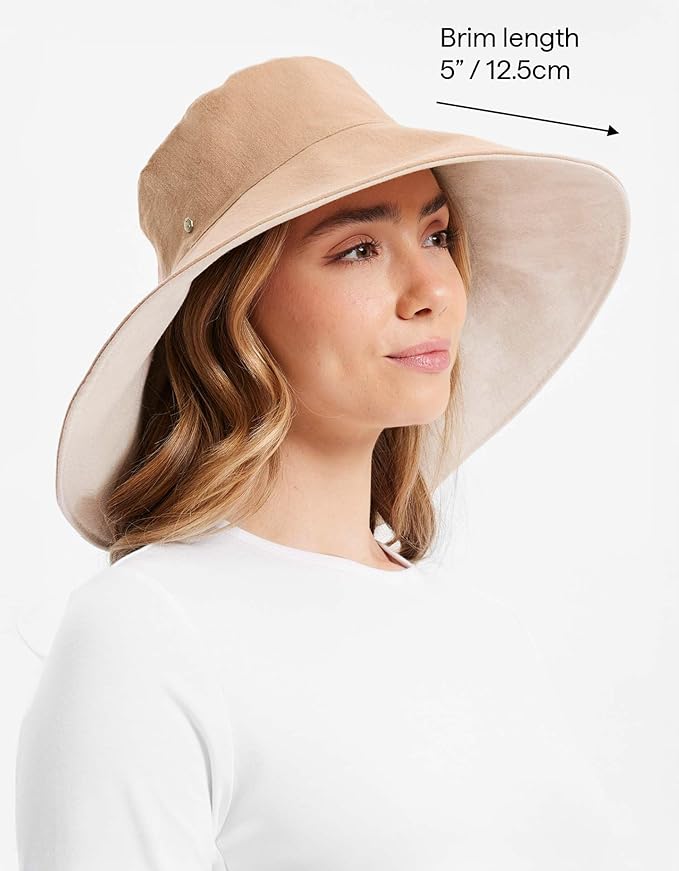 Solbari Women’s Ultra-Wide Cotton Linen Sun Hat UPF 50+, Packable, Adjustable with Ponytail Hole for Travel, Beach & Outdoors