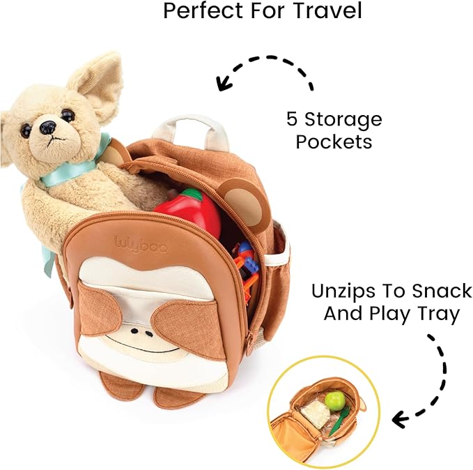 Lulyboo Toddler Harness Backpack with Detachable Leash, 5 Pockets & Insulated Lunch Bag - Safe & Stylish Kids Backpack for 1-7 Years, Animal Themed, Lightweight, Durable Travel & Outdoor Safety Gear