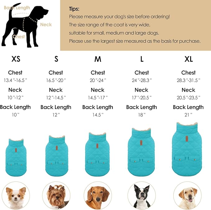 Dog Winter Coat for Small Dogs, Puppy Solid Jacket, Pet Warm Coat for Cold Weather, Windproof Pets Thickened Outfits Garments Indoor Outdoor, Blue XS