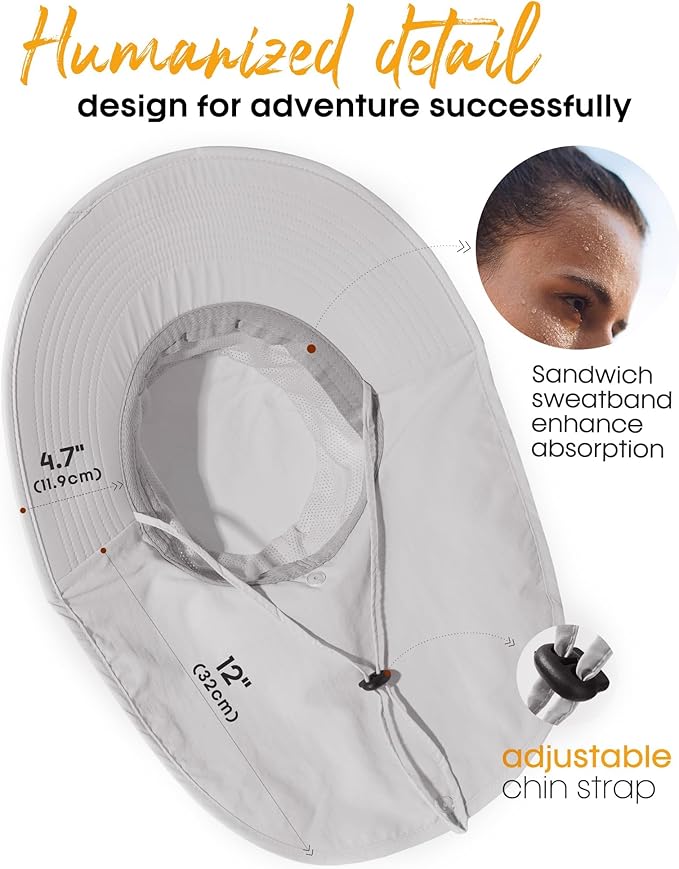 Camptrace Sun Hats for Women Men UPF 50+ UV Protection Wide Brim Hiking Fishing Hat with Neck Flap