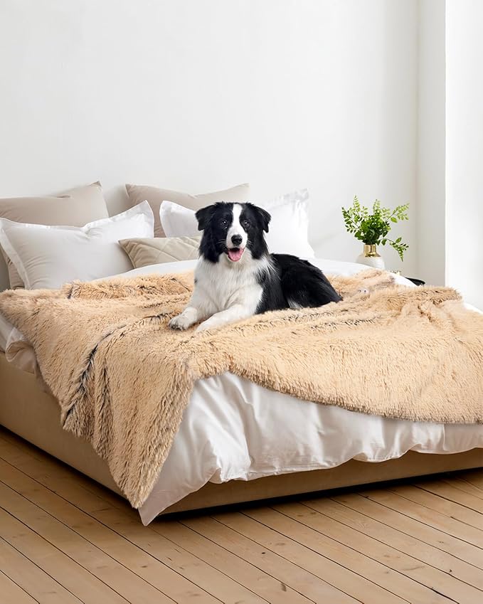 PJYuCien Large Dog Blankets, 80" x 60" Soft Plush Throw Blanket for Large Dogs, Reversible Fleece/Sherpa Pet Throw, Washable Furniture Cover for Sofa/Bed, Brown