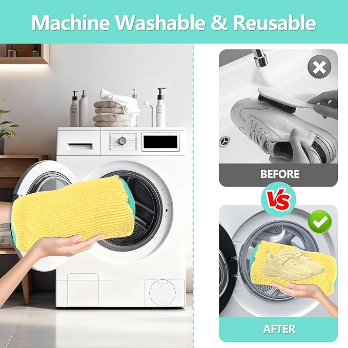 Shoe Washing Machine Bag, Shoe Cleaning Bag, Reusable Laundry Shoes Bag for Washer & Dryer Cleans & Protects All Shoes Types 2PCS (Yellow)