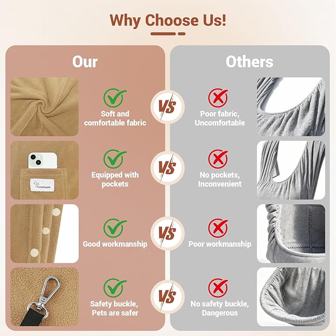 Dog Carrier Sling,Indoor Comfort Adjustable Cat Sling Carrier,with Front Pocket and Seat Belt Dog Carriers for Small Dogs Machine Washable,Suitable for Family Outdoor Use (Large, Khaki)