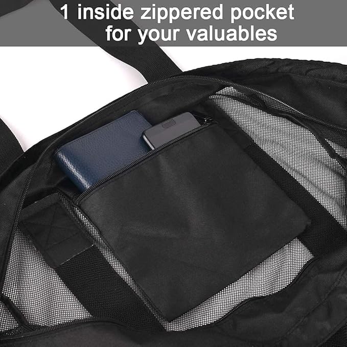 Extra Large Beach Bag Mesh Tote with Zipper and Pockets Ideal for Your Family Cruise/Beach Vacation Essentials