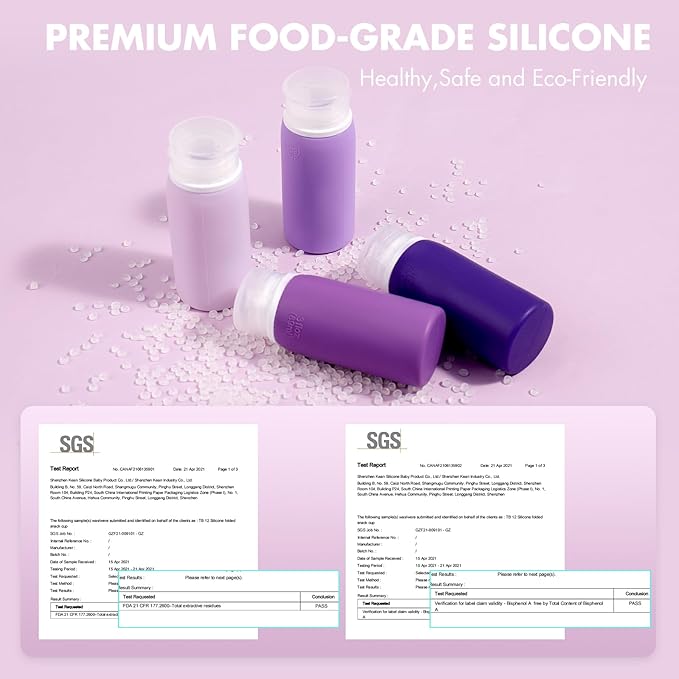 Muslish 21 Pack Travel Bottles for Toiletries, Leak-Proof TSA Compliant Silicone Travel Size Containers for Shampoo and Conditioner, BPA Free with Toiletry Bag (Purple)