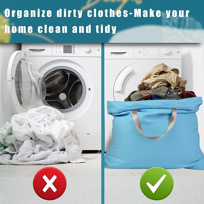 LOLOMLO Extra Large Canvas Laundry Bags with Handles & Drawstring Closure, Heavy Duty Tears Resistant Clothes Storage Travel Bags,25.5"x34",Sky Blue