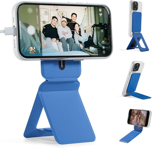 MOFT Phone Tripod Stand Selfie Stick for iPhone, Multi-Angles iPhone Stand, Lightweight & Portable Phone Holder, Strong Magnets, MOVAS Vegan Leather, Travel Essentials, Sapphire (Without Card Slot)