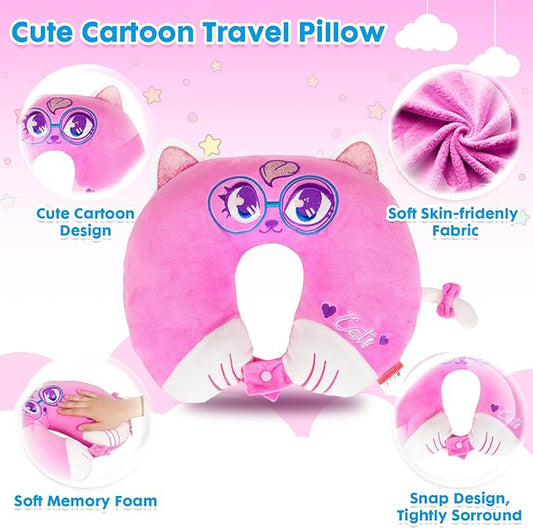 Travel Neck Pillow for Kids Adult Cute Soft Plush Memory Foam Airplane Neck Pillow for Traveling Animal Flight Pillow Head Rest Neck Support for Cars Long Flights