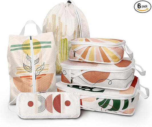 6 Pcs Compression Packing Cubes, Packing Cubes for Travel, Waterproof Luggage Organizer Bags Set, Cute Packaging Cubes for Women Kids Backpack Carry-Ons
