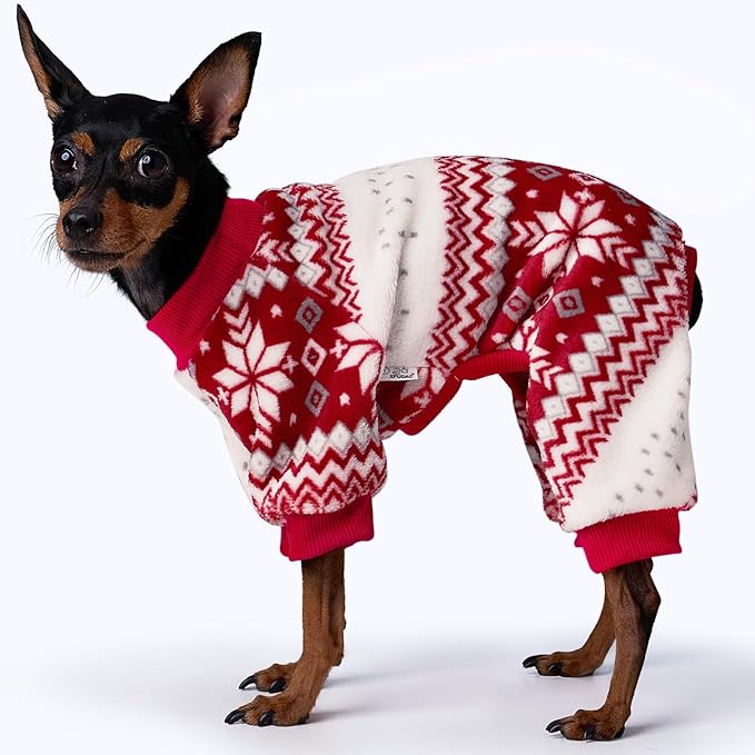 XPUDAC Dog Christmas Pajamas Fleece Dog Sweater for Small Medium Dogs Girl Boy Winter Puppy Clothes Holiday Pet Outfit, L
