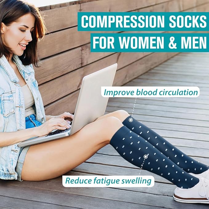 BLUEENJOY Copper Compression Socks for Women & Men (6 pairs) - Best Support for Nurses, Running, Hiking, Recovery