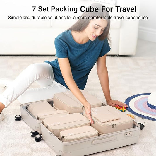Packing Cubes for Travel, Hanke 7 Set Packing Cubes with Double Zipper,Compression Travel Bags Expandable Design,Durable Packing Organizers for Suitcase Backpack and Carry-On