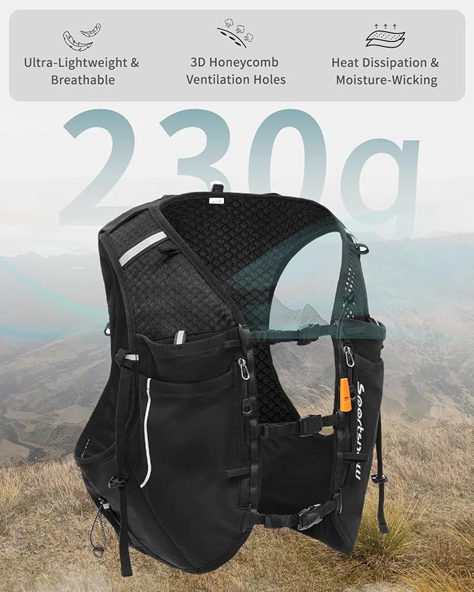 Sportsnew Running Vest for Women Men, Lightweight 10L Hydration Backpack with Waterproof Phone Pocket, Hydration Pack with Water Bladder for Hiking Trail
