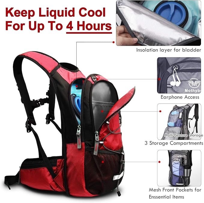 Hydration Pack, Insulated Hydration Backpack with 2L BPA Free Water Bladder and Storage, Hiking Backpack for Men, Women, Kids for Running, Cycling, Camping - Keep Liquid Cool up to 5 Hours