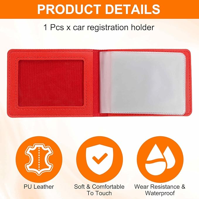 HARFINGTON Car Registration and Insurance Holder PU Leather Vehicle Glove Box Organizer Storage Accessories Car ID Holder with 8 Pockets for License ID Card Bank Card Documents, Red