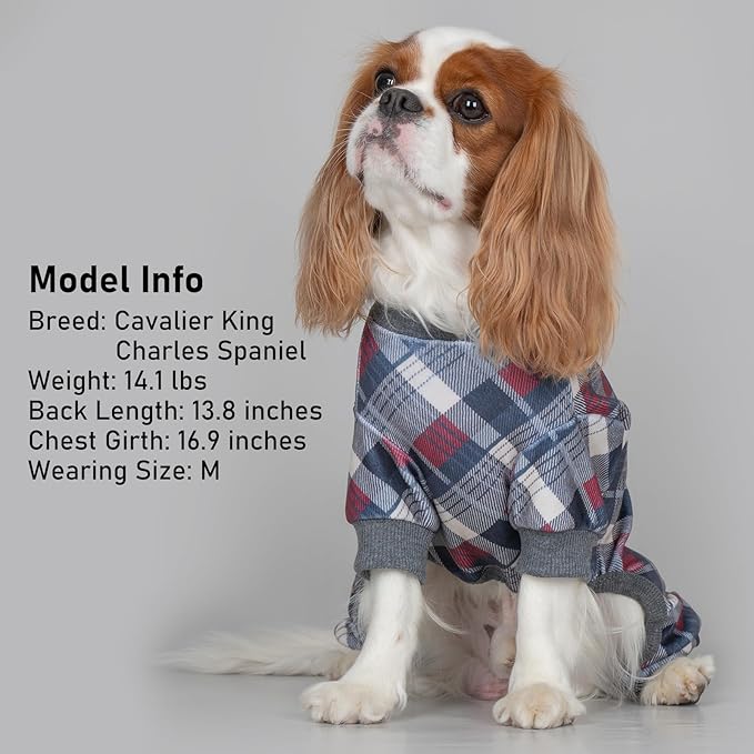 KYEESE Dog Pajamas Soft Plaid Pjs Comfy Doggie Jammies for Small Dogs Boy Girl Velvet Stretchy Dog Clothes Coat Pet Onesie, Grey, Small