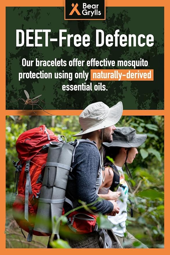 Bear Grylls Mosquito Repellent Bracelets | Crafted for Adventure | Adjustable Leather | DEET-Free | Long-Lasting Protection | Pack of 10