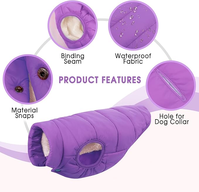 ASENKU Dog Winter Coat - Waterproof Windproof Dog Jacket, Warm Snowproof Doggie Puffer Vest for Cold Weather, Lightweight Snow Coats for Small Medium Large Dogs (Purple, M)