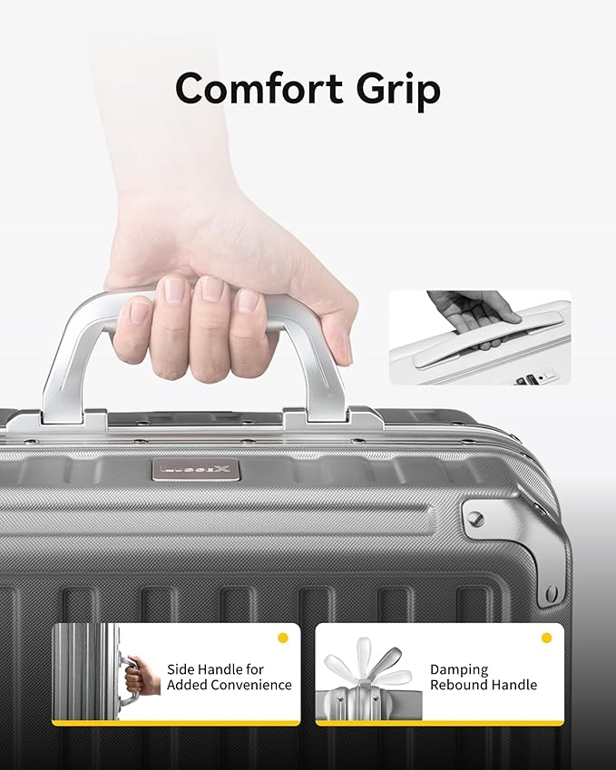 LUGGEX Checked Luggage with Spinner Wheels, 24 Inch Aluminum Frame Zipperless Polycarbonate Hard Shell Suitcase, Silver