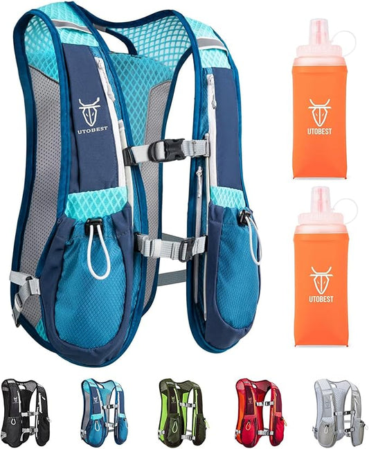 Running Vest, 5L Hydration Vest Lightweight, Breathable and Sweatproof Running Backpack, Adjustable Running Hydration Vest for Trail Running Marathon Race Jogging Cycling