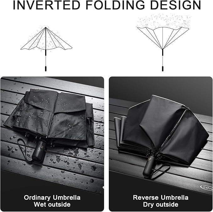 G4Free 46 Inch Inverted Small Travel Umbrella Compact, Reverse UPF 50+ UV Protection Umbrella 10 Ribs Windproof for Rain Double Canopy with Vent Automatic Open Close