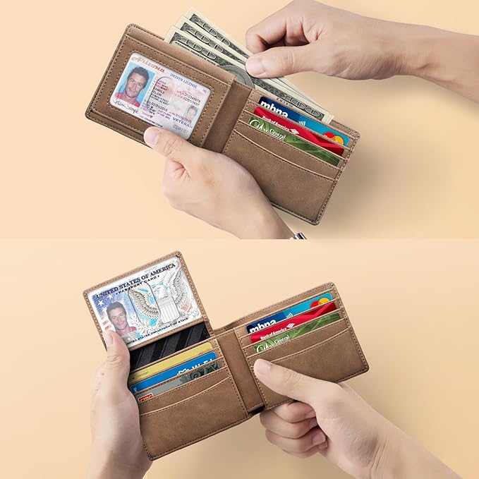 Zitahli Wallet for Men 12 Card Holder Slim Rfid Leather 2 ID Window Wallets With Gift Box Men's Accessories