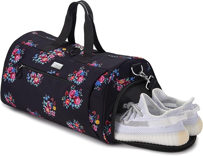 TOPDesign Gym Bag for Women, Duffel Bag with Shoe Compartment & Wet Pocket for Travel Sports (M Flower)