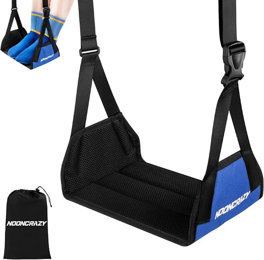 Airplane Foot Hammock, No Collapse Foot Rest for Plane Travel with Extended Adjustment Strap, Portable Desk Foot Hammock with Thickened Foam, Foot Sling Travel Essentials to Relax Your Feet