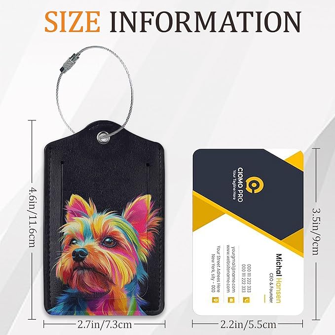 Colorful Dog 3 Pack Luggage Tag for Suitcase, Leather Bag Tags with Privacy Cover ID Label and Durable Steel Loop for Cruise Airport Travel