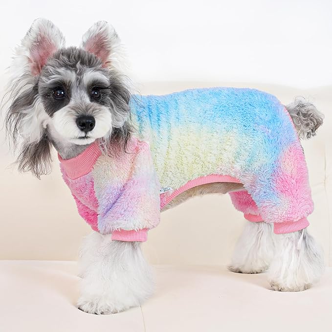 XPUDAC Dog Sweater, Dog Winter Clothes for Small Medium Dogs Girl Boy Fleece Doggy Pajamas for Winter Christmas, Tie-Dye02, Small