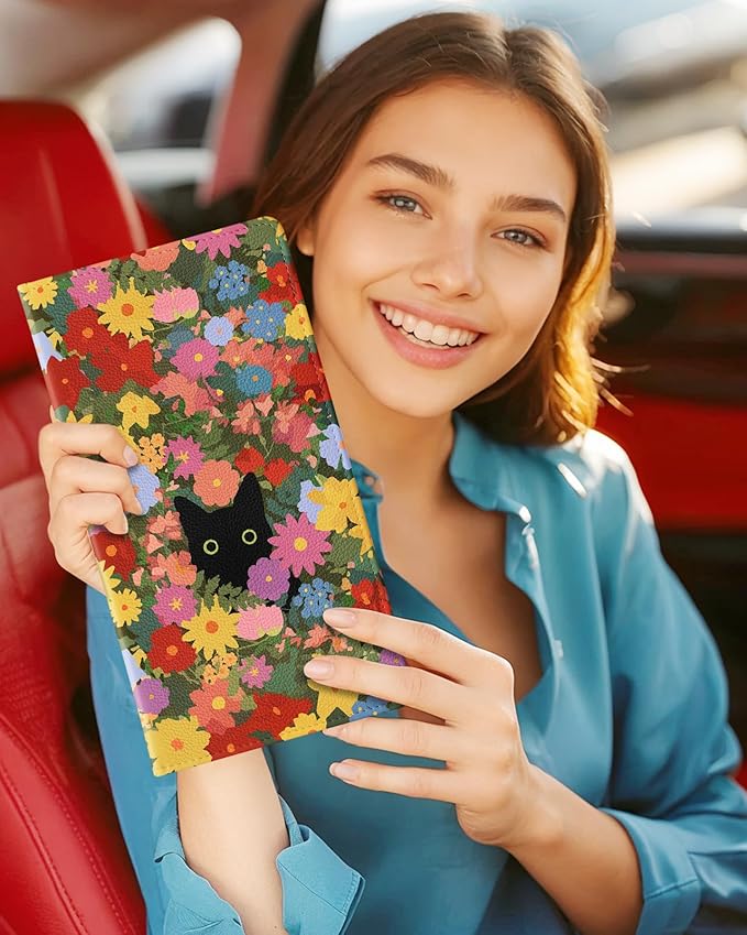 Slohif Car Registration and Insurance Card Holder - Flower Vehicle Glove Box Organizer Women with Magnetic Shut Leather Automobile License Holders Coasters Auto Accessories Case for Document