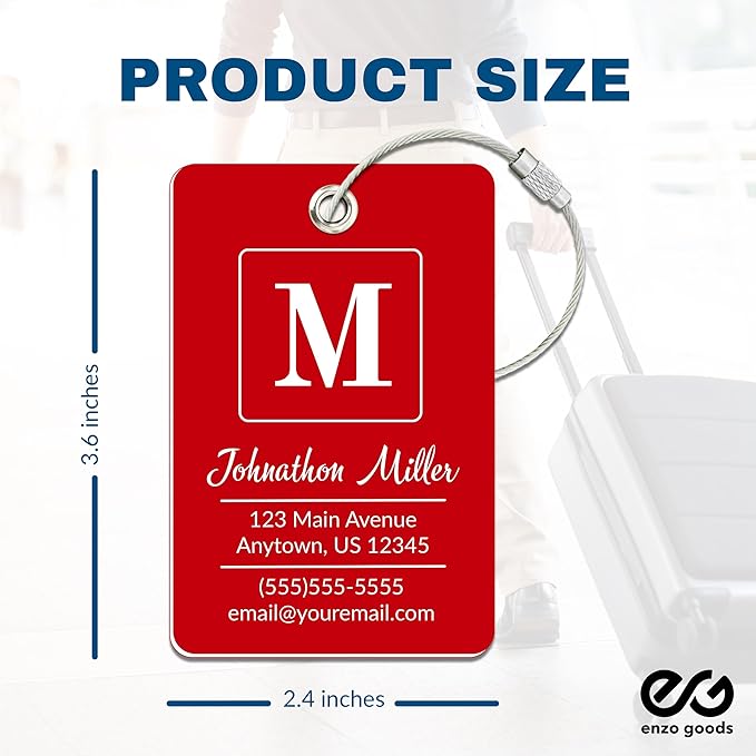 Personalized Luggage Tag | 6 Pack | Custom Luggage Tags for Suitcases | Kids Backpack Tag | 10 Color Options & Choose Font, Font Color